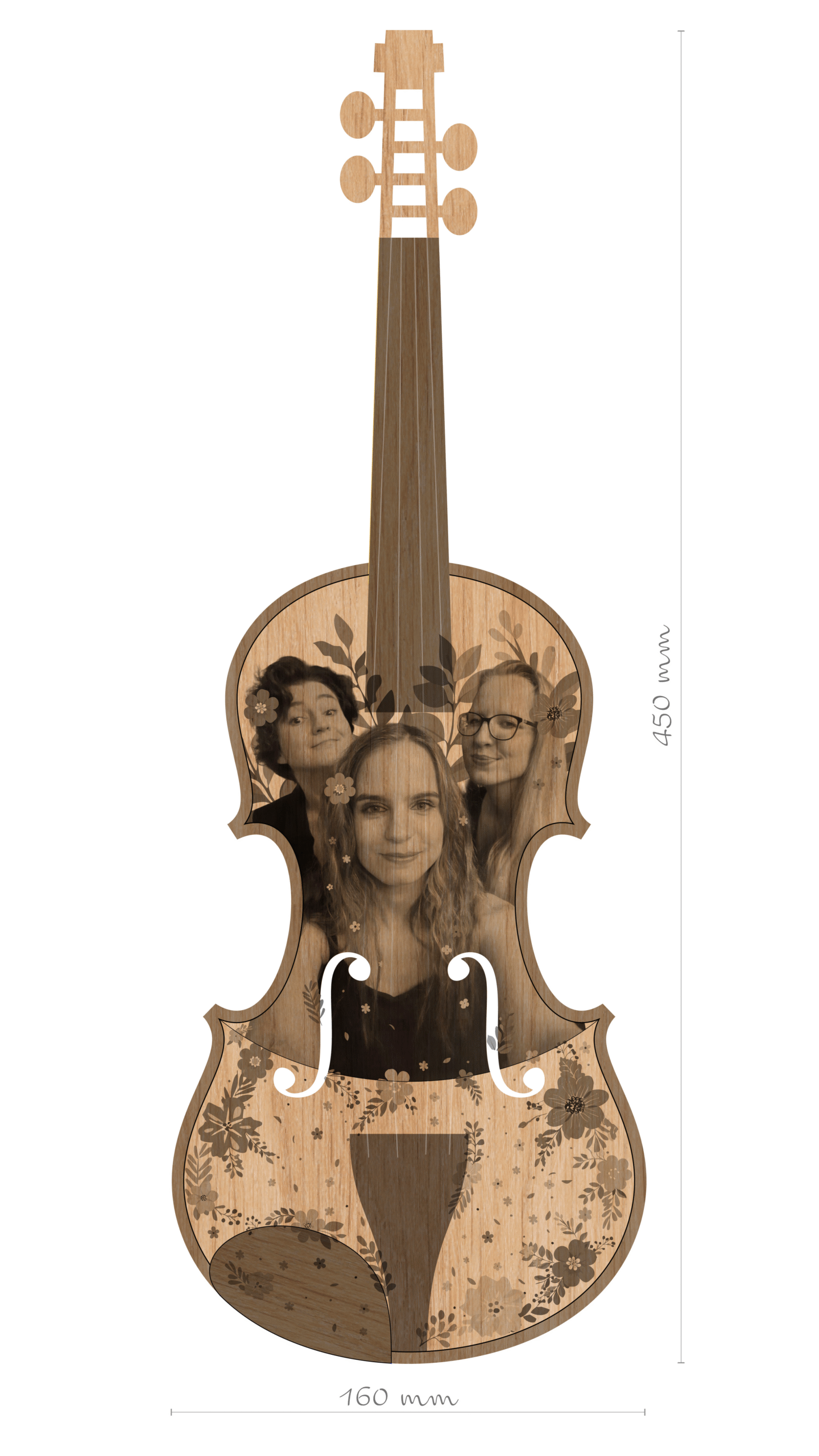 fotka na dřevo, vizualizace, dřevěné housle